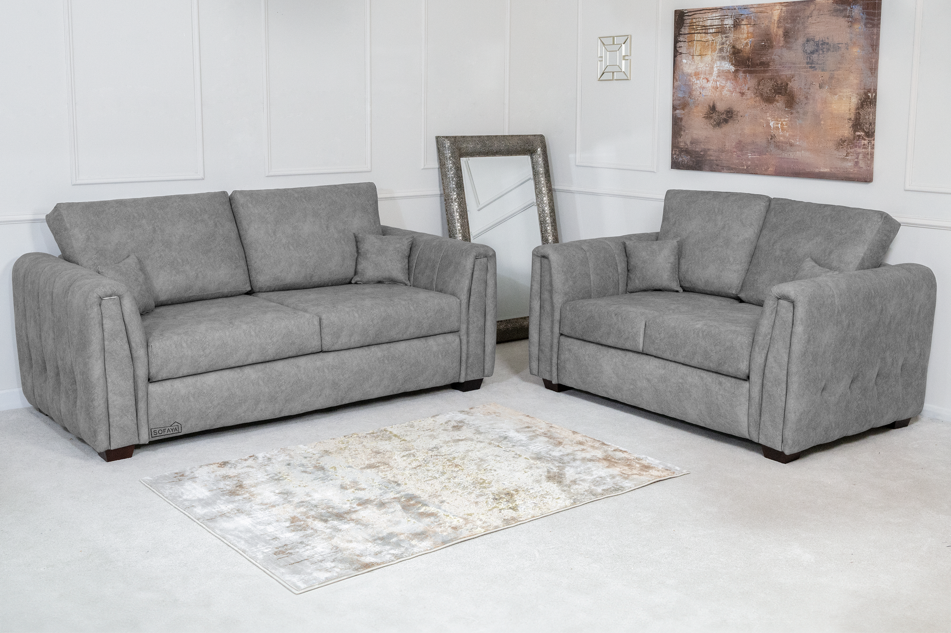 Arianna 3 Seater and 2 Seater Sofa in Grey With background