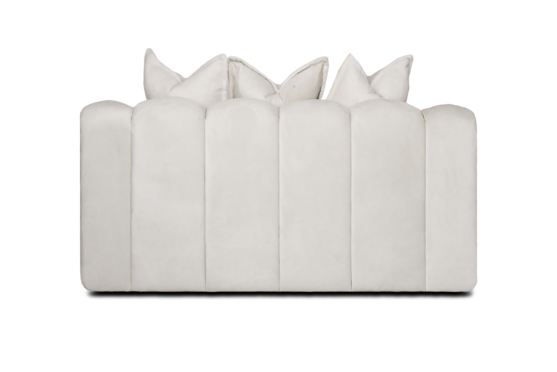 Bella 2 Seater Sofa Back in Cream Velvet contrasting teddy scatter cushions