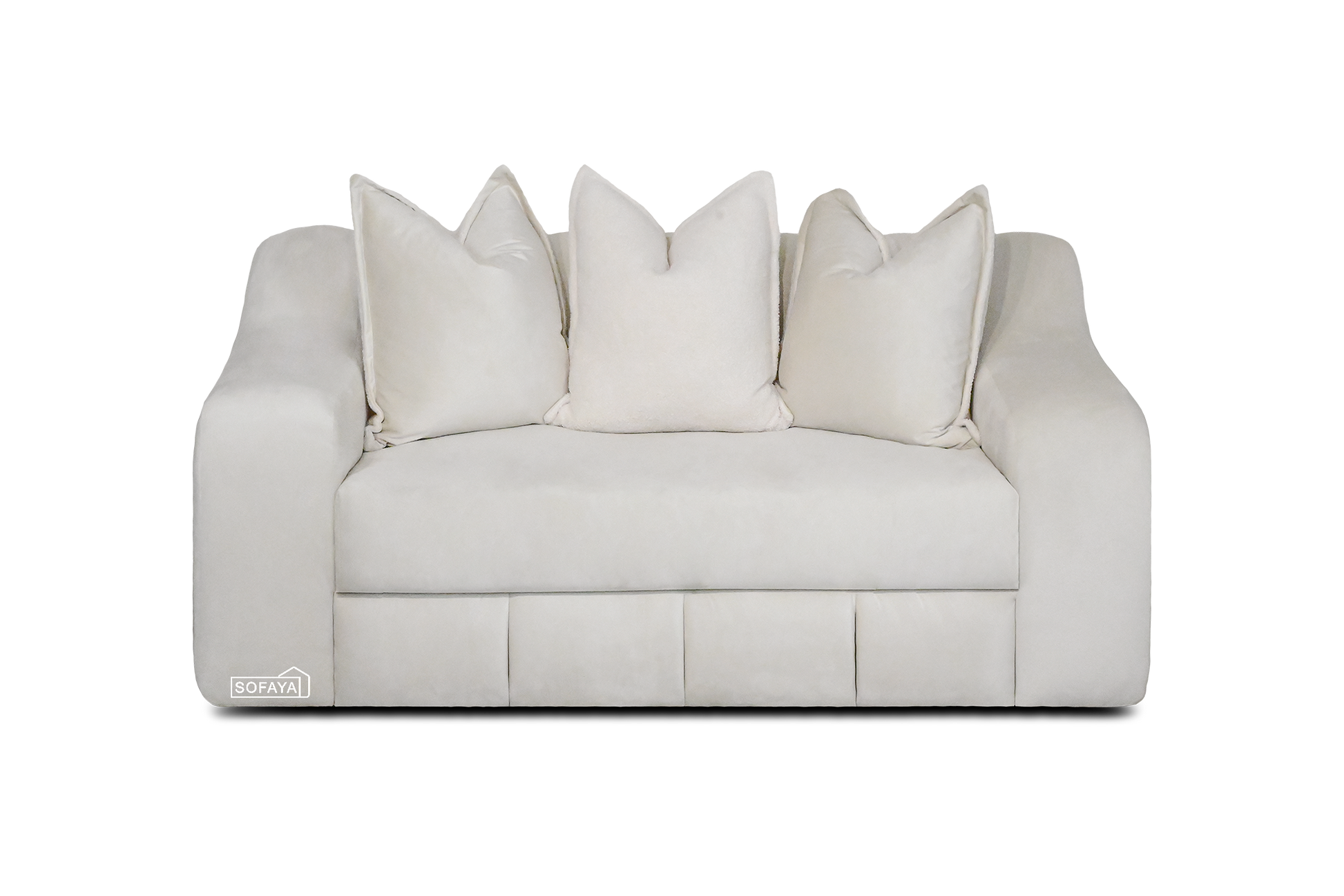 Bella 2 Seater Sofa Straight in Cream Velvet contrasting teddy scatter cushions