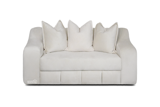 Bella 2 Seater Sofa Straight in Cream Velvet contrasting teddy scatter cushions