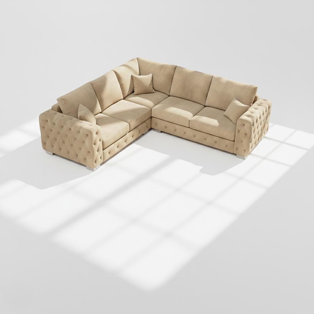 Ashton 6 seater corner sofa left hand in mink velvet