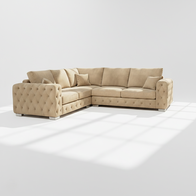 Ashton 6 seater corner sofa left hand in mink velvet