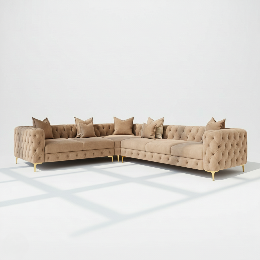 Monaco 6 seater corner sofa left hand in mink velvet