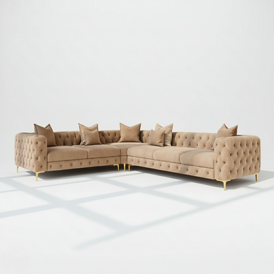 Monaco 6 seater corner sofa left hand in mink velvet