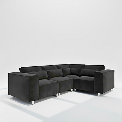 Sloane 4 seater corner sofa right hand in black velvet