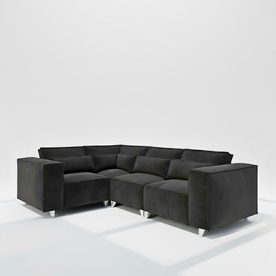 Sloane 4 seater corner sofa left hand in black velvet