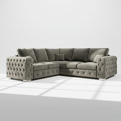 Ashton 5 seater corner sofa in grey velvet