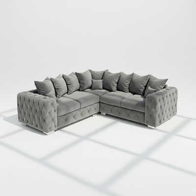 Mayfair 5 seater corner sofa in grey velvet