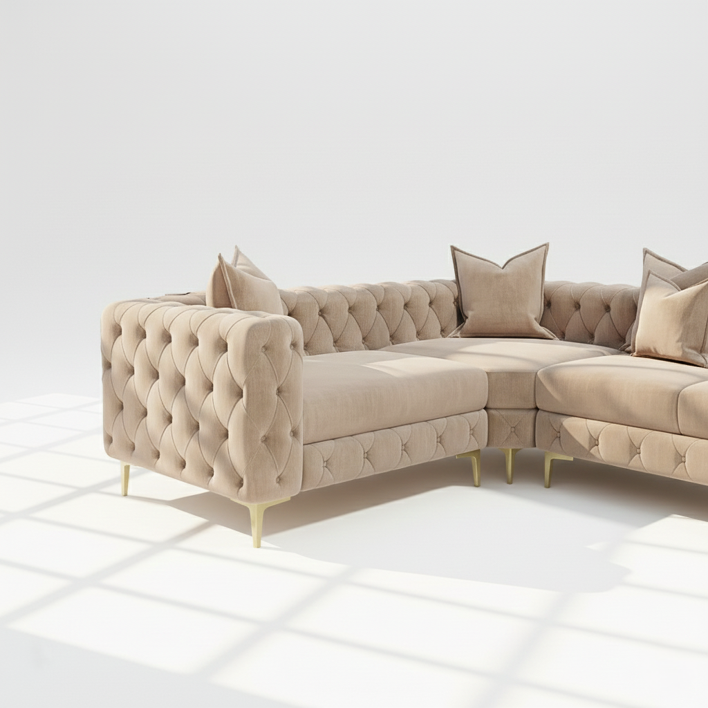 Monaco 4 seater corner sofa left hand in mink velvet