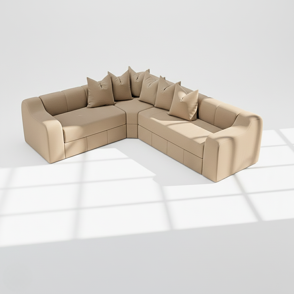 Bella 4 seater corner sofa left hand in mink velvet