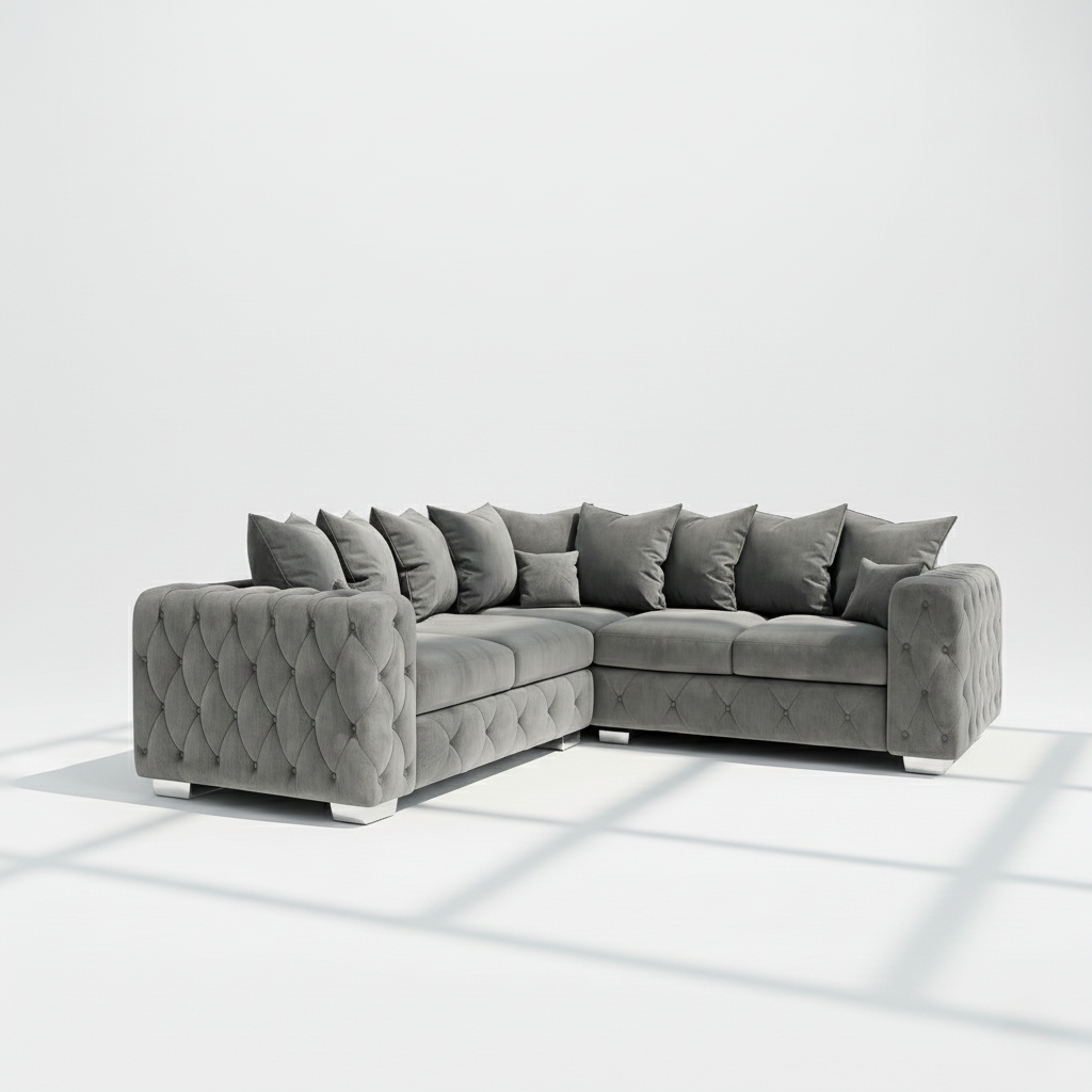 Mayfair 5 seater corner sofa in grey velvet
