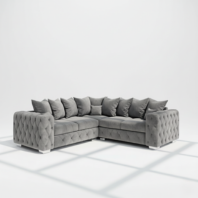 Mayfair 5 seater corner sofa in grey velvet