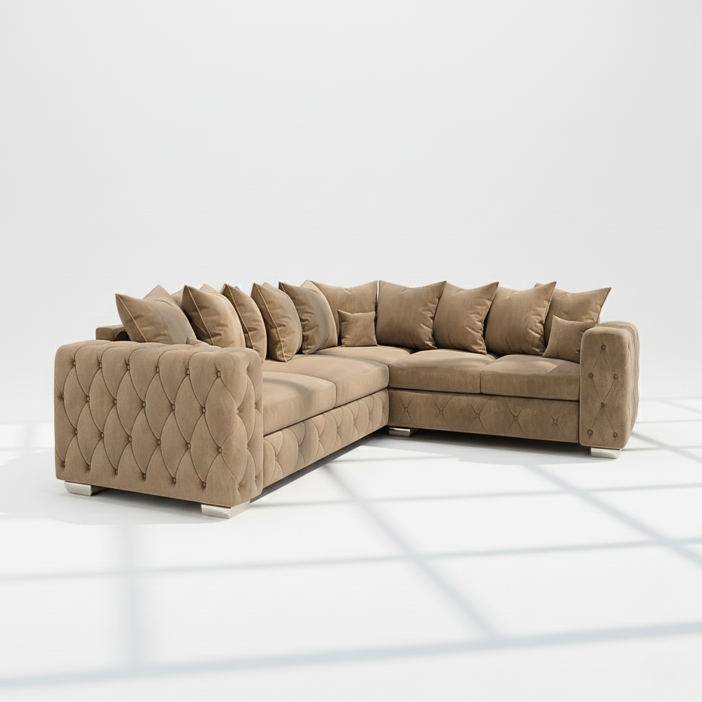 Mayfair 6 seater corner sofa right hand in mink velvet