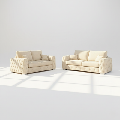 Ashton 3 & 2 seater sofa set in Cream velvet