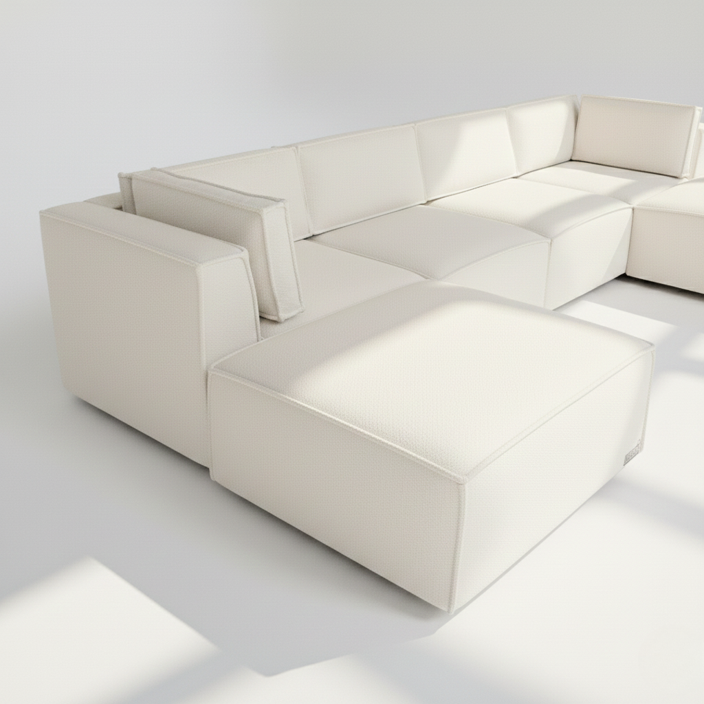 Aire U shape with footstool end sofa in Ivory boucle