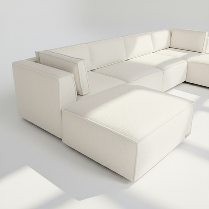 Aire U shape with footstool end sofa in Ivory boucle
