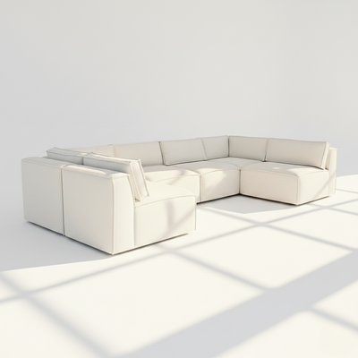 Aire XL U Shape with open end sofa in cream naples linen