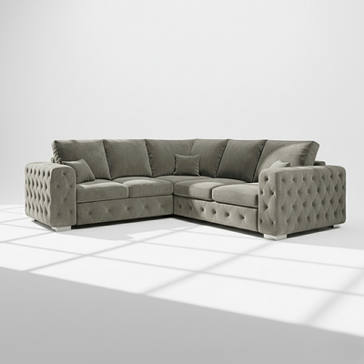 Ashton 5 seater corner sofa in grey velvet
