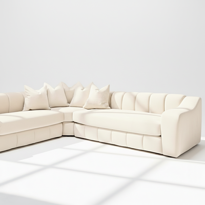 Bella 6 seater corner sofa left hand in cream velvet