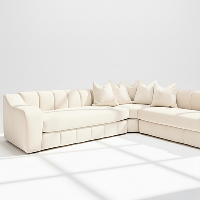Bella 6 seater corner sofa right hand in cream velvet