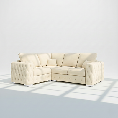 Ashton 4 seater corner sofa left hand fullback in cream velvet