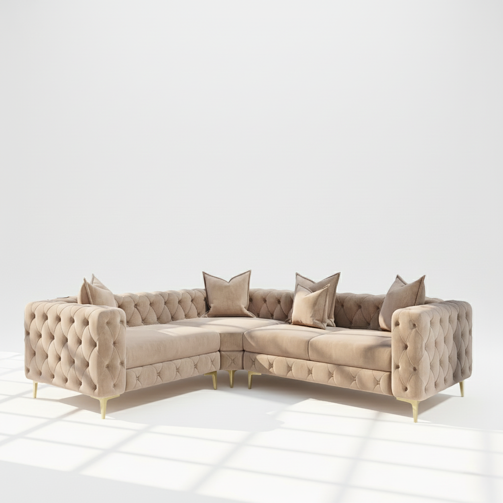 Monaco 4 seater corner sofa left hand in mink velvet