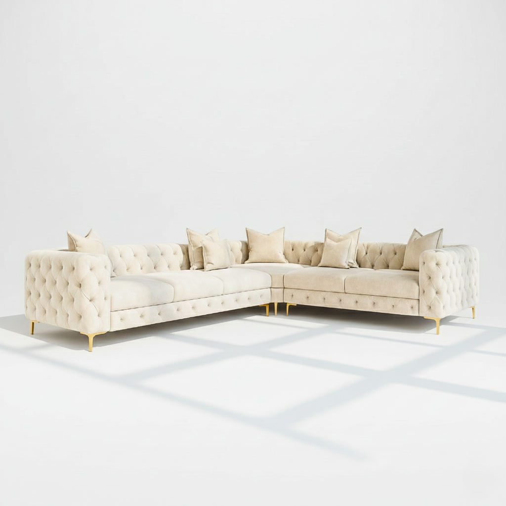 Monaco 6 seater corner sofa right hand in cream velvet