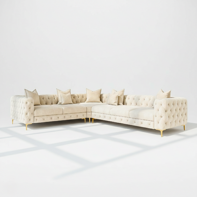 Monaco 6 seater corner sofa left hand in cream velvet